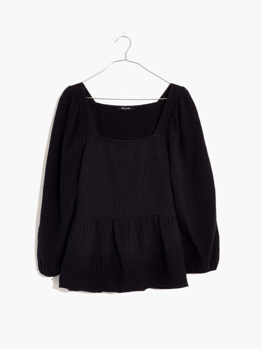 Madewell Lightspun Millbrook Puff-Sleeve Peplum Top True Black XL